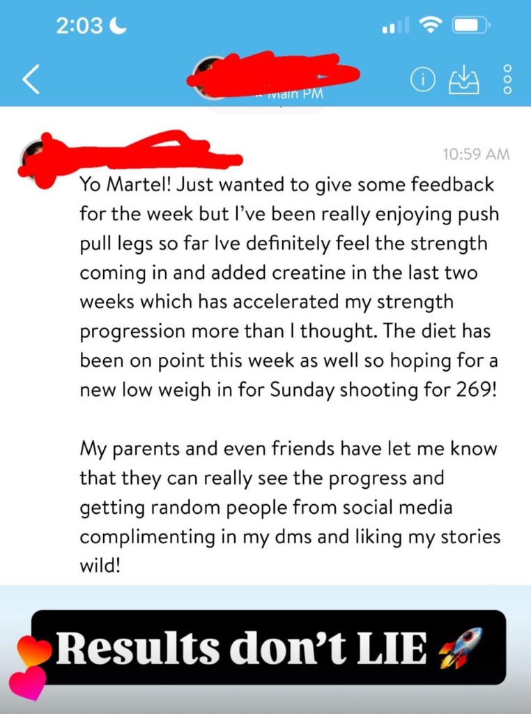 Member message reporting strength and diet progress