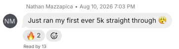 Member message: ran first ever 5k straight through